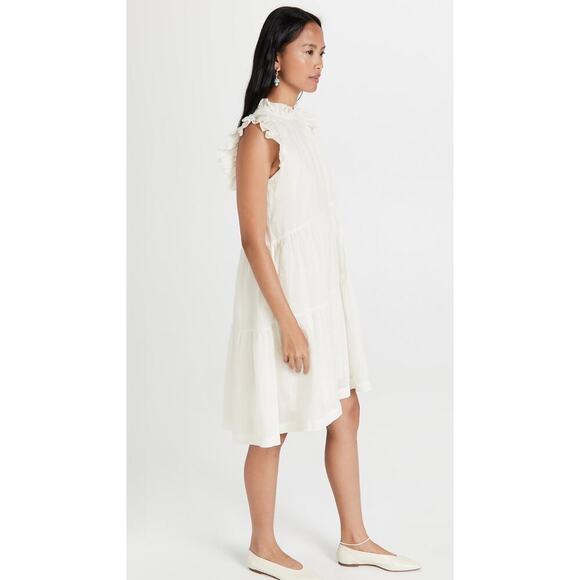Sea Waverly Mini Dress Size 0 White Tier Flutter Sleeve Cotton Spring Summer - Picture 4 of 15